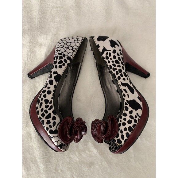 🔥 Steve Madden Girl Women's Shoes Size 7 Animal Print Pumps Peep-toe Bow - Picture 2 of 7